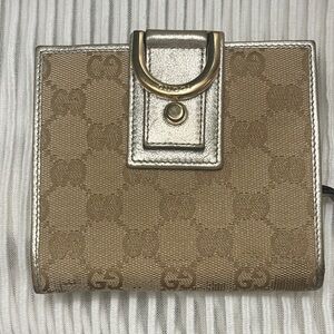 Gucci Beige and Gold Monogram Wallet